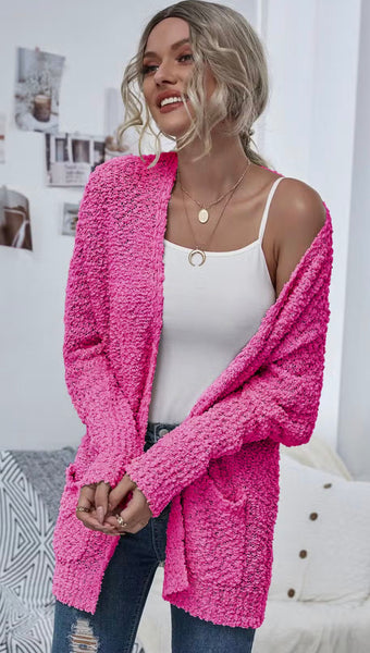 Chunky Knit Popcorn Cardigan | Valentino Pink