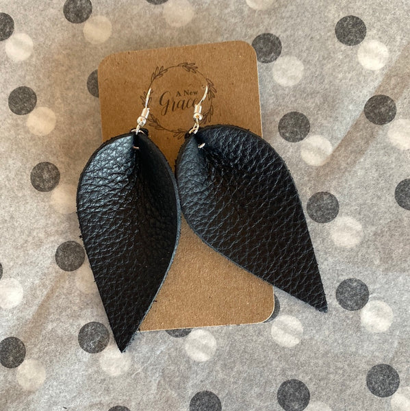 Leather Teardrop Earrings | Black