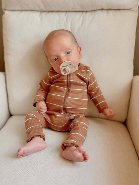 Saddle Stripe | Organic Ribbed  Romper