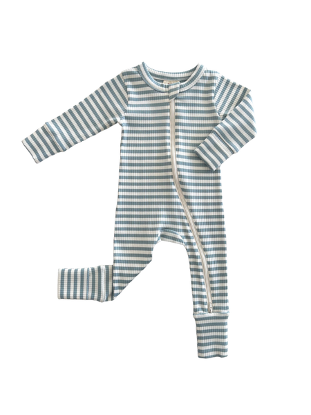 Dusty Blue Stripe / Organic 2-Way Zip Romper