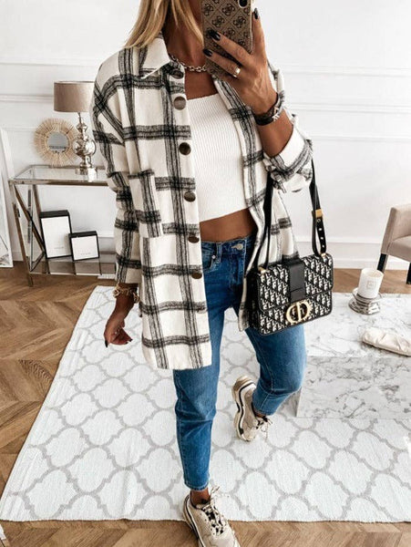 Plaid Wool Blend Shacket | Oversized Button Down Coat