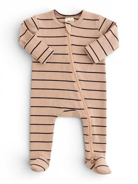 Tan/Black Stripe Footie Romper