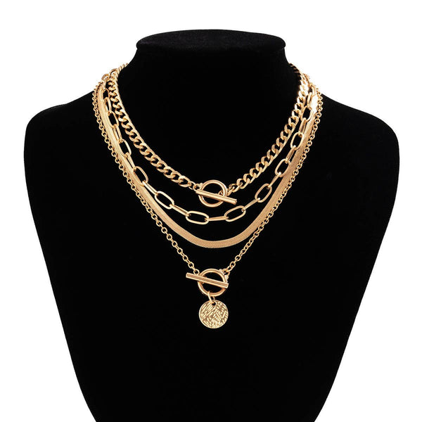 Lenx Layering Herringbone Coin Necklace