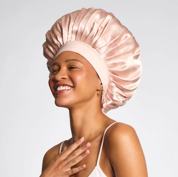 Adjustable Oversized Satin Bonnet- Blush/Blue