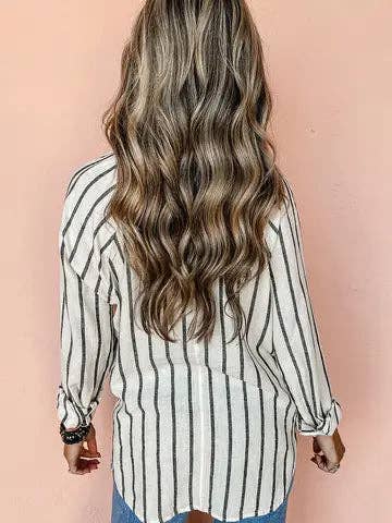 Opal Striped Button Up Top