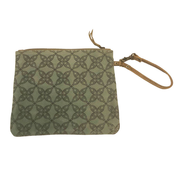 Mint Floral Cotton Canvas Pouch