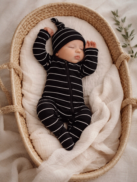 Black/White Stripe Footie Romper