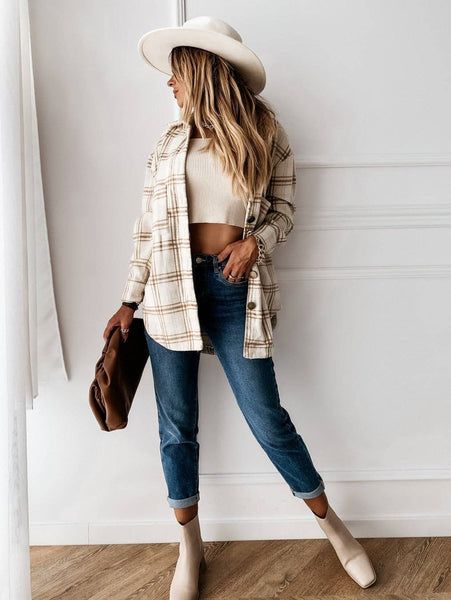 Plaid Wool Blend Shacket | Oversized Button Down Coat