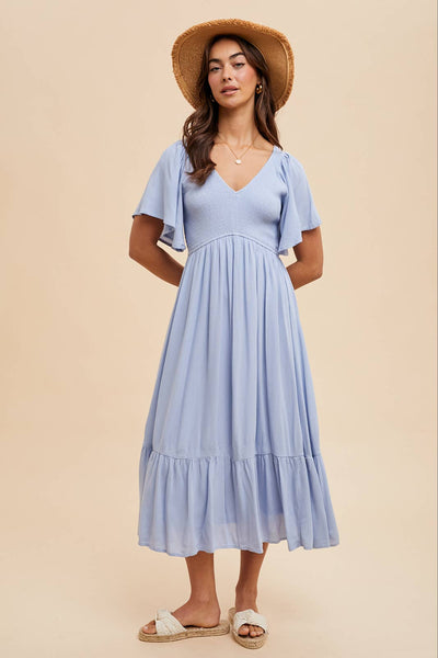 Loom Smocked Flutter Sleeve Dress | Blue