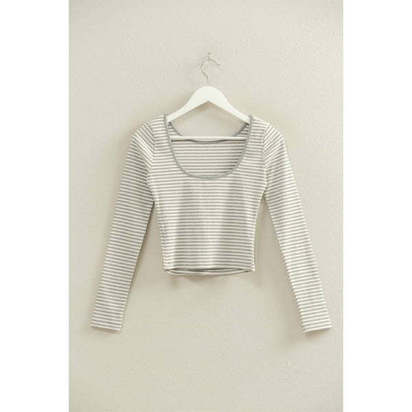 Laura Striped Long Sleeve Top | Grey & White