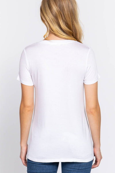 Basic Short Sleeve V-neck Top | White