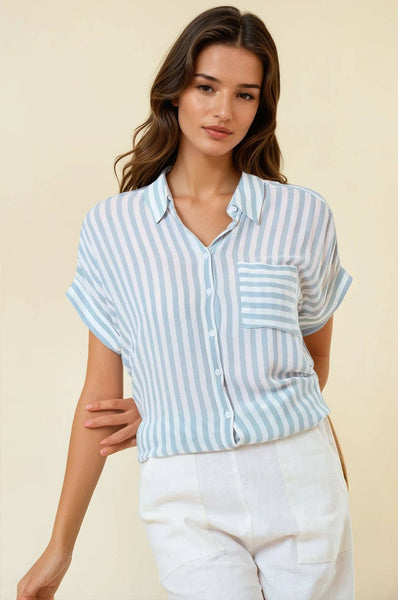 Penny Striped Top | Dusty Blue