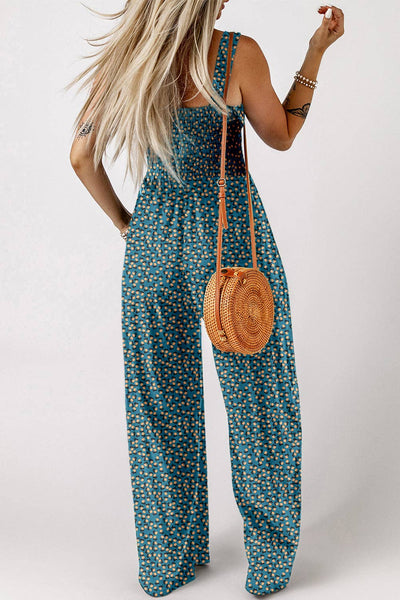 Green Floral Smocked Jumpsuit