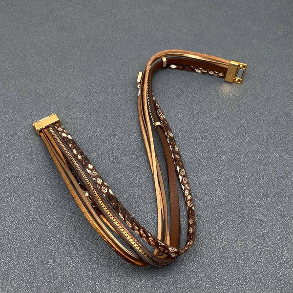 Crystal Charm Snakeskin Multi-Layer Leather Bracelet