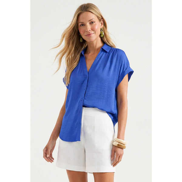 The Cobalt Coast Button-Up Blouse