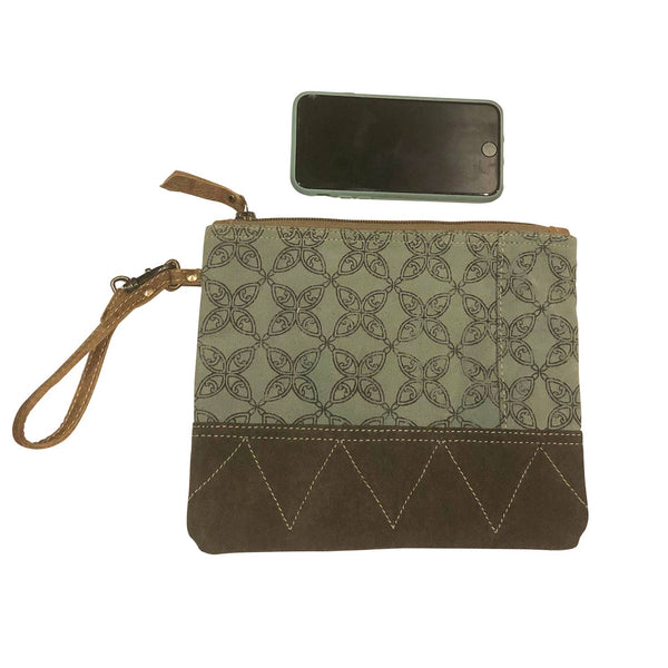 Mint Floral Cotton Canvas Pouch