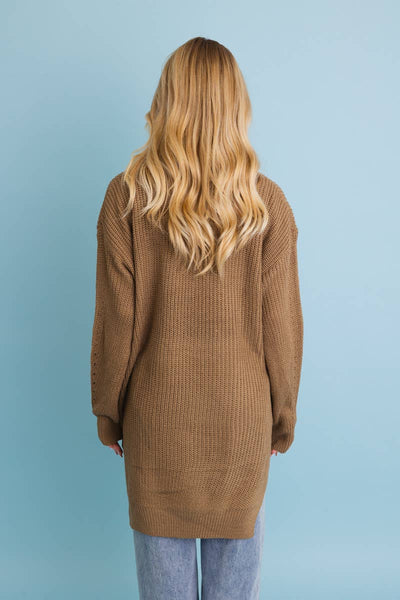 Mocha Waffle Knit Long Cardigan