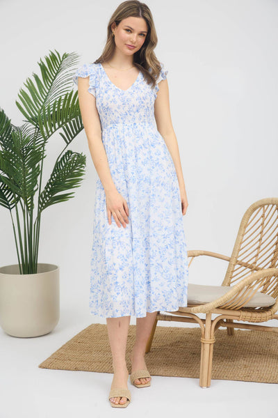 Chambray Floral Goddess Dress
