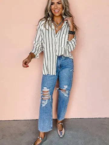 Opal Striped Button Up Top