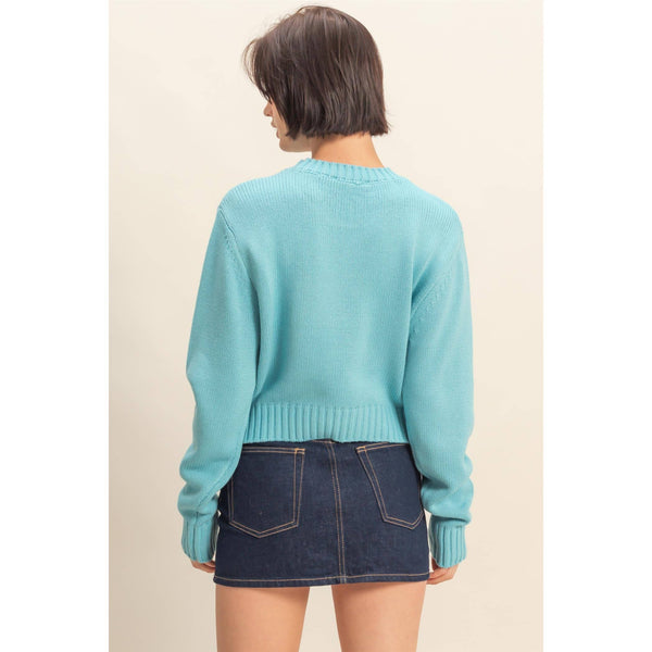 Teal Cropped Long Sleeve Sweater