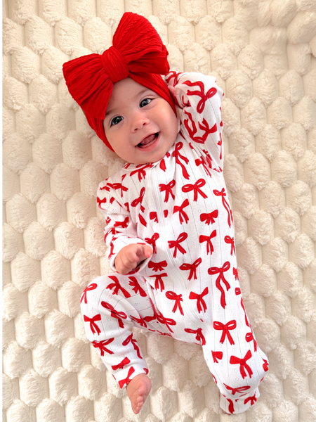 Red Bows / Organic Pointelle Romper