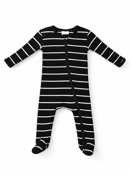 Black/White Stripe Footie Romper