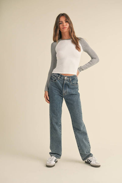 Blain Raglan Long Sleeve Tee | Grey