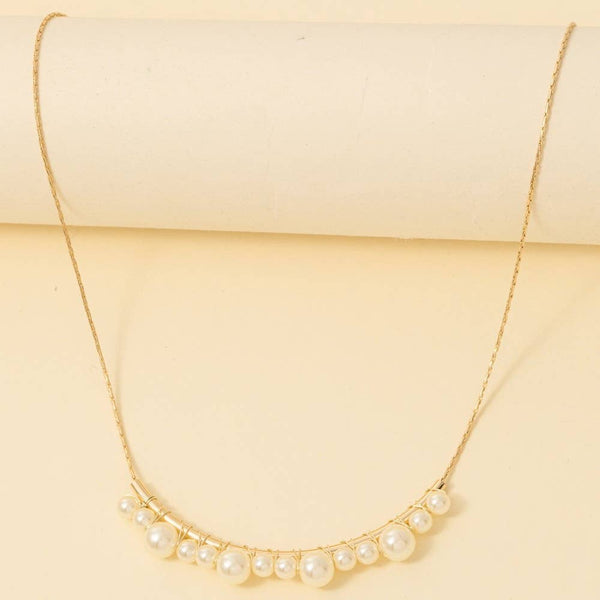 Pearl Beaded Bar Dainty Chain Necklace
