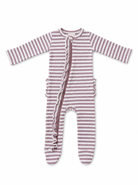 Violet Stripe / Ribbed Frill Footie