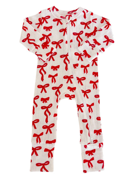 Red Bows / Organic Pointelle Romper