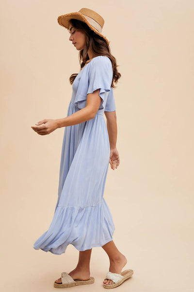 Loom Smocked Flutter Sleeve Dress | Blue