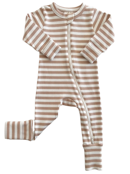 Tan Stripe | Organic Ribbed Romper