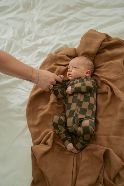 Earth Checkerboard Zipper Romper