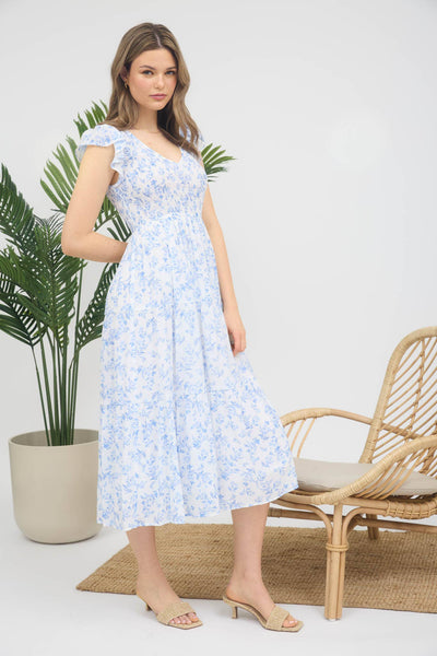 Chambray Floral Goddess Dress
