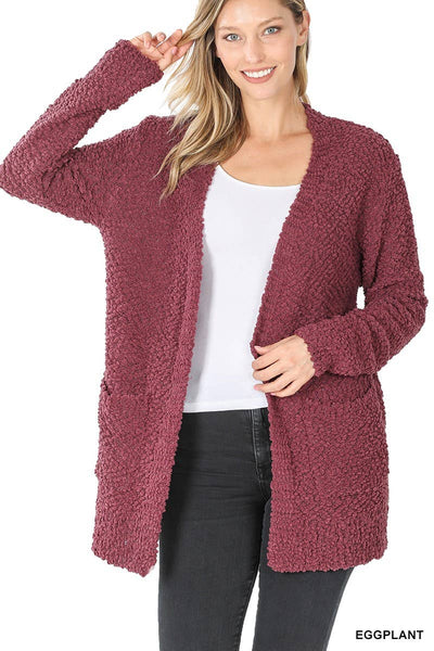 Popcorn Cardigan | Eggplant