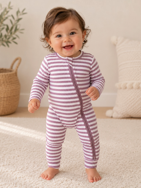 Violet Stripe / Ribbed Romper