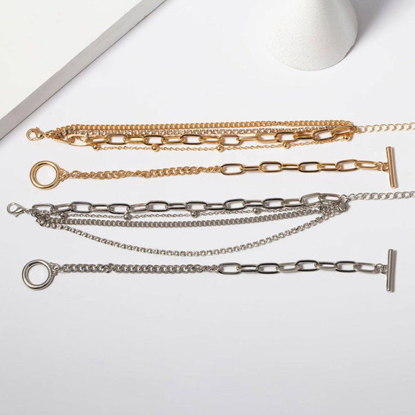 Layered Metal Paperclip Chain Bracelet Set