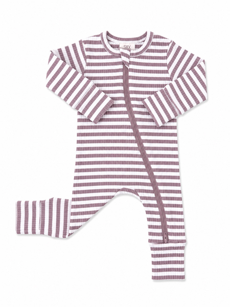 Violet Stripe / Ribbed Romper
