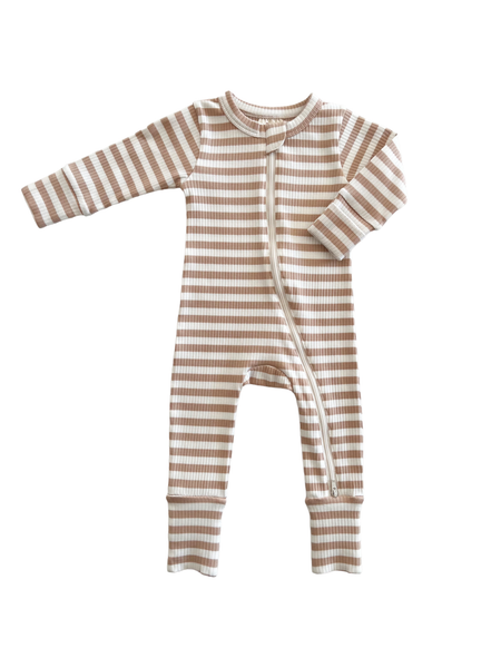 Tan Stripe | Organic Ribbed Romper
