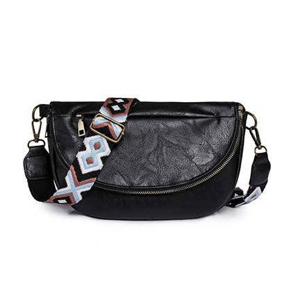 Callie Fold Over Leather Crossbody Bag | Black or Cognac
