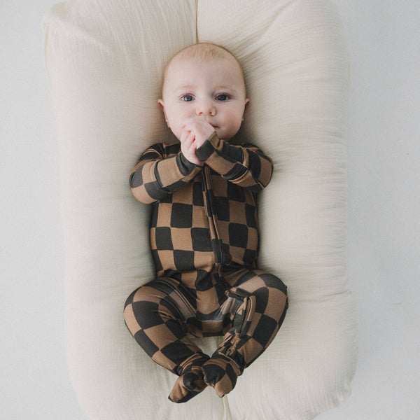 Earth Checkerboard Zipper Romper