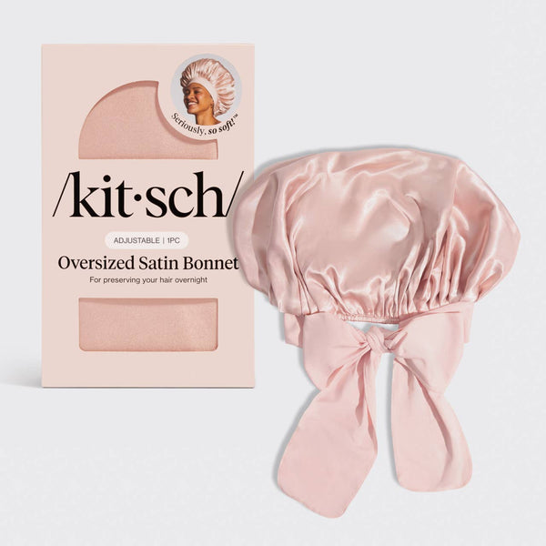 Adjustable Oversized Satin Bonnet- Blush/Blue