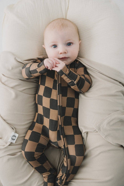 Earth Checkerboard Zipper Romper