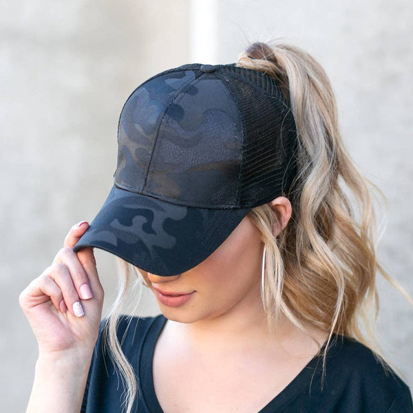 Camo Messy Bun Cap| Black or White
