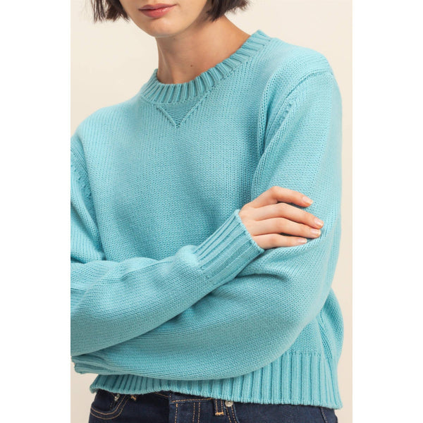 Teal Cropped Long Sleeve Sweater
