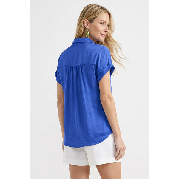 The Cobalt Coast Button-Up Blouse