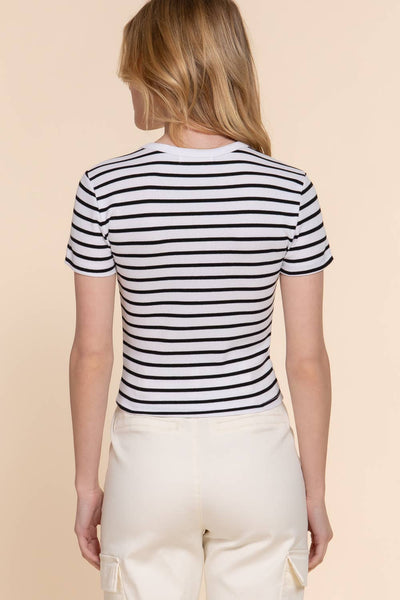 Crew Neck Stripe Rib Top | Black
