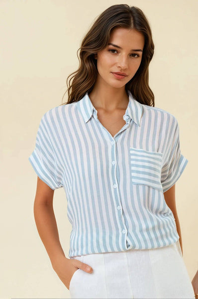 Penny Striped Top | Dusty Blue