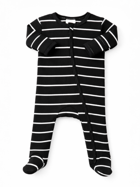 Black/White Stripe Footie Romper