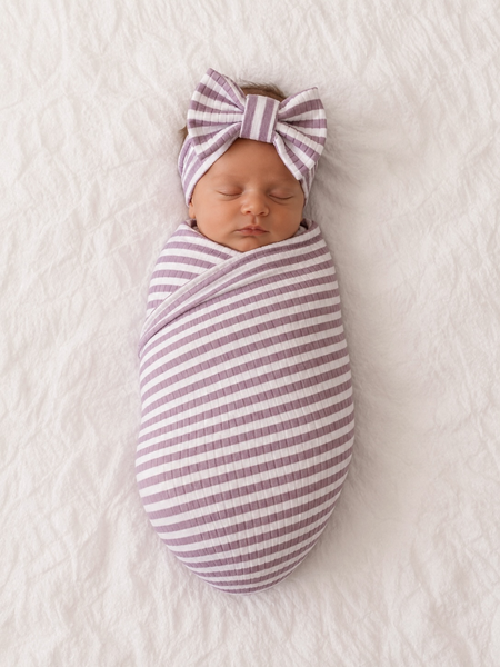 Violet Stripe Ribbed Swaddle